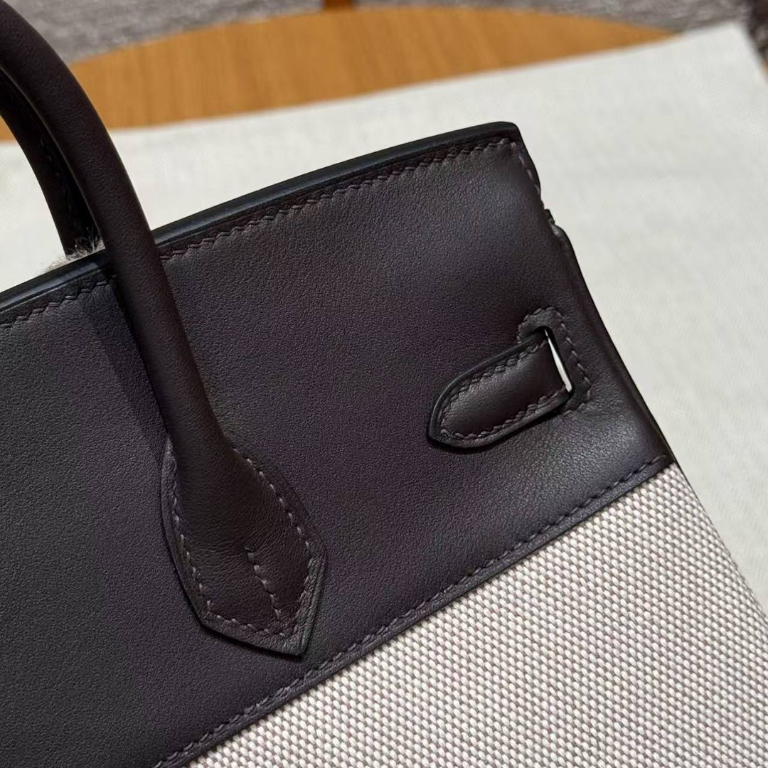 Hermes Birkin Cargo 25 Bag Handmade In Swift Calfskin Leather And Canvas Silver Hardware 46 Ebene - Image 4