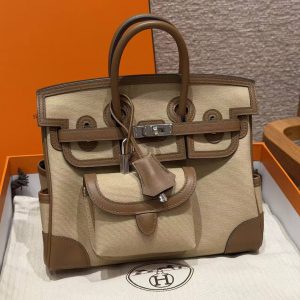 Hermes Birkin Cargo 25 Bag Handmade In Swift Calfskin Leather And Canvas Silver Hardware 4C Ecorce