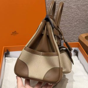Hermes Birkin Cargo 25 Bag Handmade In Swift Calfskin Leather And Canvas Silver Hardware 4C Ecorce - Image 18