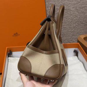Hermes Birkin Cargo 25 Bag Handmade In Swift Calfskin Leather And Canvas Silver Hardware 4C Ecorce - Image 17