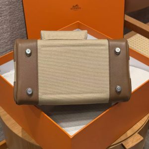 Hermes Birkin Cargo 25 Bag Handmade In Swift Calfskin Leather And Canvas Silver Hardware 4C Ecorce - Image 16