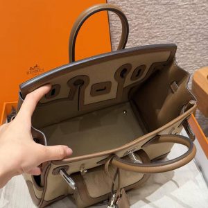 Hermes Birkin Cargo 25 Bag Handmade In Swift Calfskin Leather And Canvas Silver Hardware 4C Ecorce - Image 15