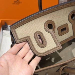 Hermes Birkin Cargo 25 Bag Handmade In Swift Calfskin Leather And Canvas Silver Hardware 4C Ecorce - Image 10