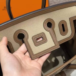 Hermes Birkin Cargo 25 Bag Handmade In Swift Calfskin Leather And Canvas Silver Hardware 4C Ecorce - Image 9