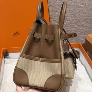 Hermes Birkin Cargo 25 Bag Handmade In Swift Calfskin Leather And Canvas Silver Hardware 4C Ecorce - Image 7