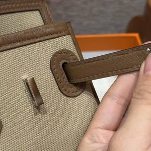 Hermes Birkin Cargo 25 Bag Handmade In Swift Calfskin Leather And Canvas Silver Hardware 4C Ecorce - Image 6
