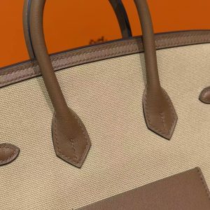 Hermes Birkin Cargo 25 Bag Handmade In Swift Calfskin Leather And Canvas Silver Hardware 4C Ecorce - Image 5