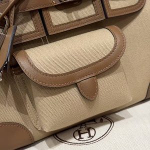 Hermes Birkin Cargo 25 Bag Handmade In Swift Calfskin Leather And Canvas Silver Hardware 4C Ecorce - Image 4