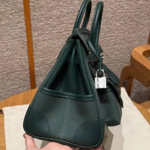 Hermes Birkin Cargo 25 Bag Handmade In Swift Calfskin Leather And Canvas Silver Hardware 65 Vert Moyen - Image 17