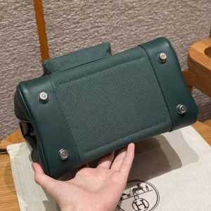 Hermes Birkin Cargo 25 Bag Handmade In Swift Calfskin Leather And Canvas Silver Hardware 65 Vert Moyen - Image 15