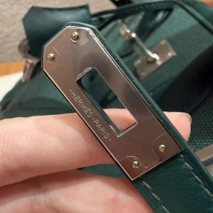 Hermes Birkin Cargo 25 Bag Handmade In Swift Calfskin Leather And Canvas Silver Hardware 65 Vert Moyen - Image 12