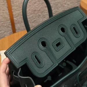 Hermes Birkin Cargo 25 Bag Handmade In Swift Calfskin Leather And Canvas Silver Hardware 65 Vert Moyen - Image 11