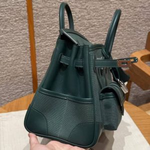 Hermes Birkin Cargo 25 Bag Handmade In Swift Calfskin Leather And Canvas Silver Hardware 65 Vert Moyen - Image 9