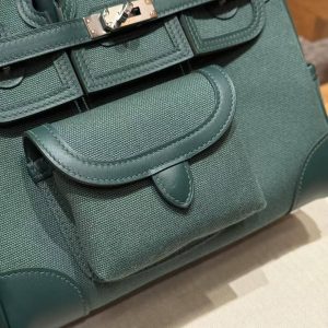 Hermes Birkin Cargo 25 Bag Handmade In Swift Calfskin Leather And Canvas Silver Hardware 65 Vert Moyen - Image 8