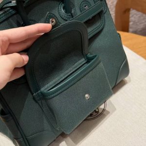 Hermes Birkin Cargo 25 Bag Handmade In Swift Calfskin Leather And Canvas Silver Hardware 65 Vert Moyen - Image 7