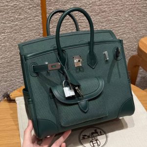 Hermes Birkin Cargo 25 Bag Handmade In Swift Calfskin Leather And Canvas Silver Hardware 65 Vert Moyen - Image 3