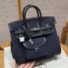 Hermes Birkin Cargo 25 Bag Handmade In Swift Calfskin Leather And Canvas Silver Hardware 7U Blue Navy 89 Noir
