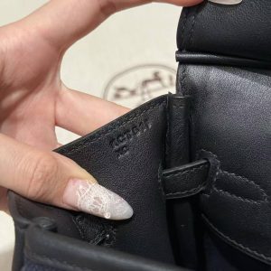 Hermes Birkin Cargo 25 Bag Handmade In Swift Calfskin Leather And Canvas Silver Hardware 7U Blue Navy 89 Noir - Image 14