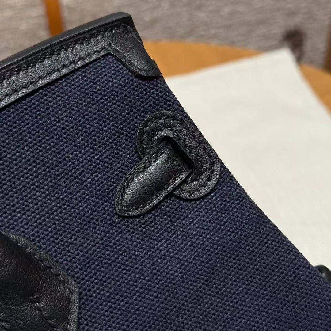 Hermes Birkin Cargo 25 Bag Handmade In Swift Calfskin Leather And Canvas Silver Hardware 7U Blue Navy 89 Noir - Image 6