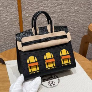 Hermes Birkin Faubourg 20 Bag Handmade In Madame and Alligator Leather Black Hardware 89 Noir - Image 2