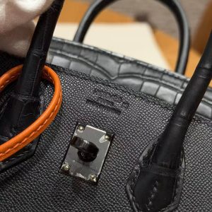 Hermes Birkin Faubourg 20 Bag Handmade In Madame and Alligator Leather Black Hardware 89 Noir - Image 13