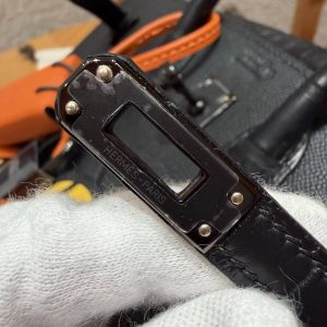 Hermes Birkin Faubourg 20 Bag Handmade In Madame and Alligator Leather Black Hardware 89 Noir - Image 12