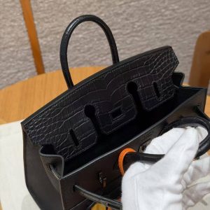 Hermes Birkin Faubourg 20 Bag Handmade In Madame and Alligator Leather Black Hardware 89 Noir - Image 10