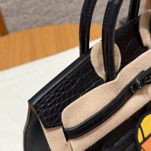 Hermes Birkin Faubourg 20 Bag Handmade In Madame and Alligator Leather Black Hardware 89 Noir - Image 8