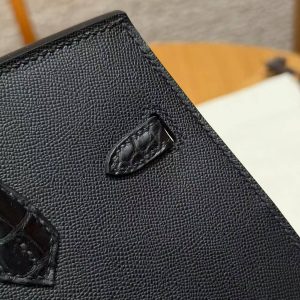 Hermes Birkin Faubourg 20 Bag Handmade In Madame and Alligator Leather Black Hardware 89 Noir - Image 6