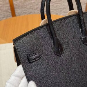 Hermes Birkin Faubourg 20 Bag Handmade In Madame and Alligator Leather Black Hardware 89 Noir - Image 5