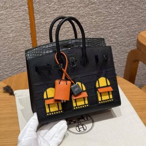 Hermes Birkin Faubourg 20 Bag Handmade In Madame and Alligator Leather Black Hardware 89 Noir