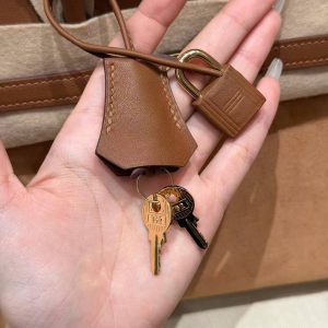Hermes Birkin Grizzly 25 Bag Handmade In Swift Calfskin Leather And Grizzly Gold Hardware 37 Gold - Image 4