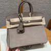Hermes Birkin Grizzly 25 Bag Handmade In Grizzly and Swift Calfskin Leather Silver Hardware 18 Etoupe
