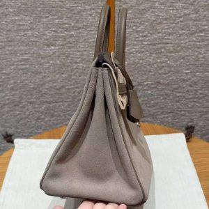 Hermes Birkin Grizzly 25 Bag Handmade In Grizzly and Swift Calfskin Leather Silver Hardware 18 Etoupe - Image 18