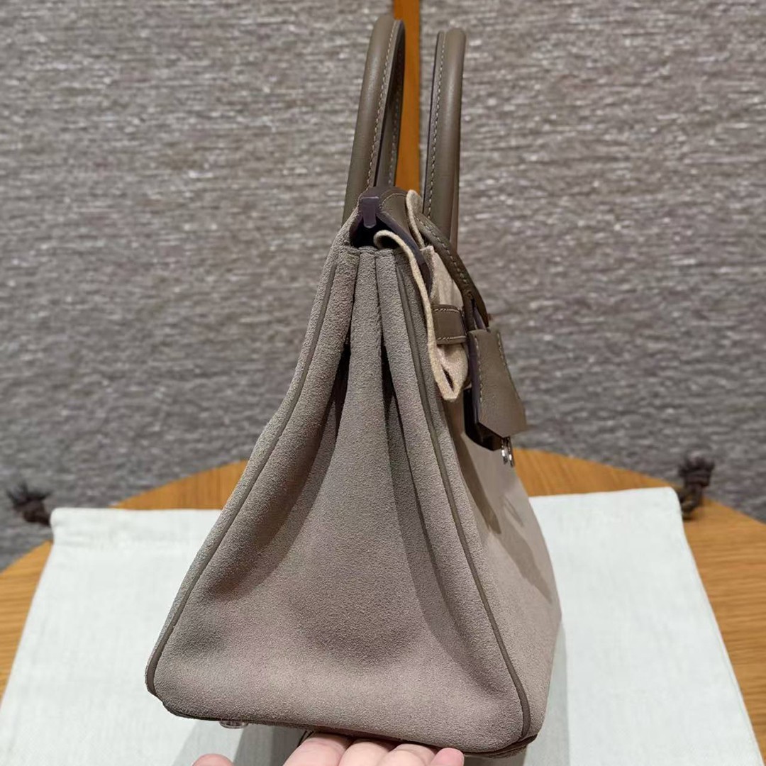 Hermes Birkin Grizzly 25 Bag Handmade In Grizzly and Swift Calfskin Leather Silver Hardware 18 Etoupe - Image 18