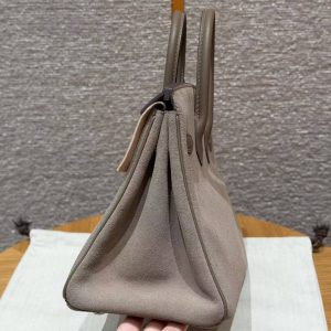 Hermes Birkin Grizzly 25 Bag Handmade In Grizzly and Swift Calfskin Leather Silver Hardware 18 Etoupe - Image 17