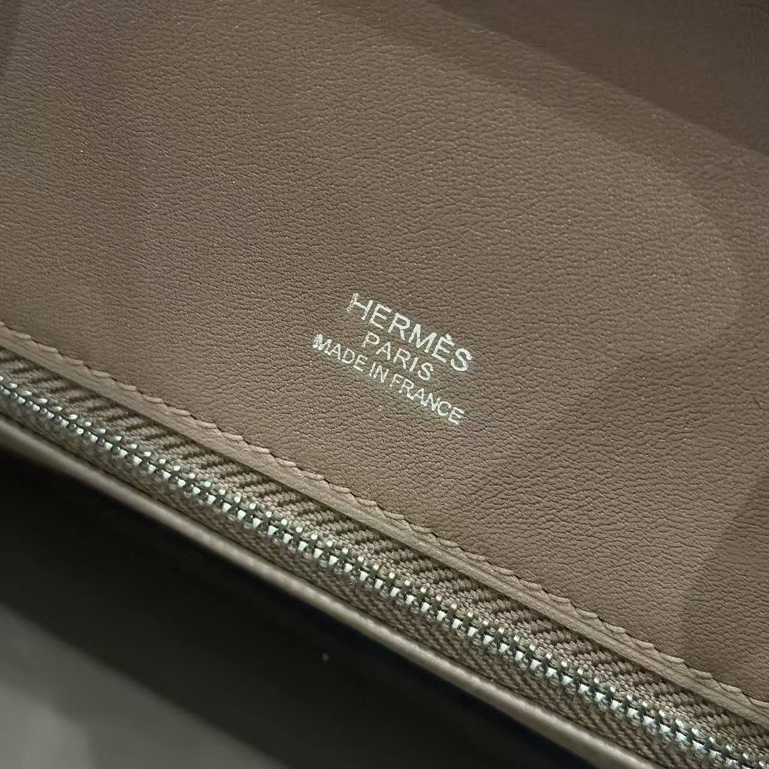Hermes Birkin Grizzly 25 Bag Handmade In Grizzly and Swift Calfskin Leather Silver Hardware 18 Etoupe - Image 14