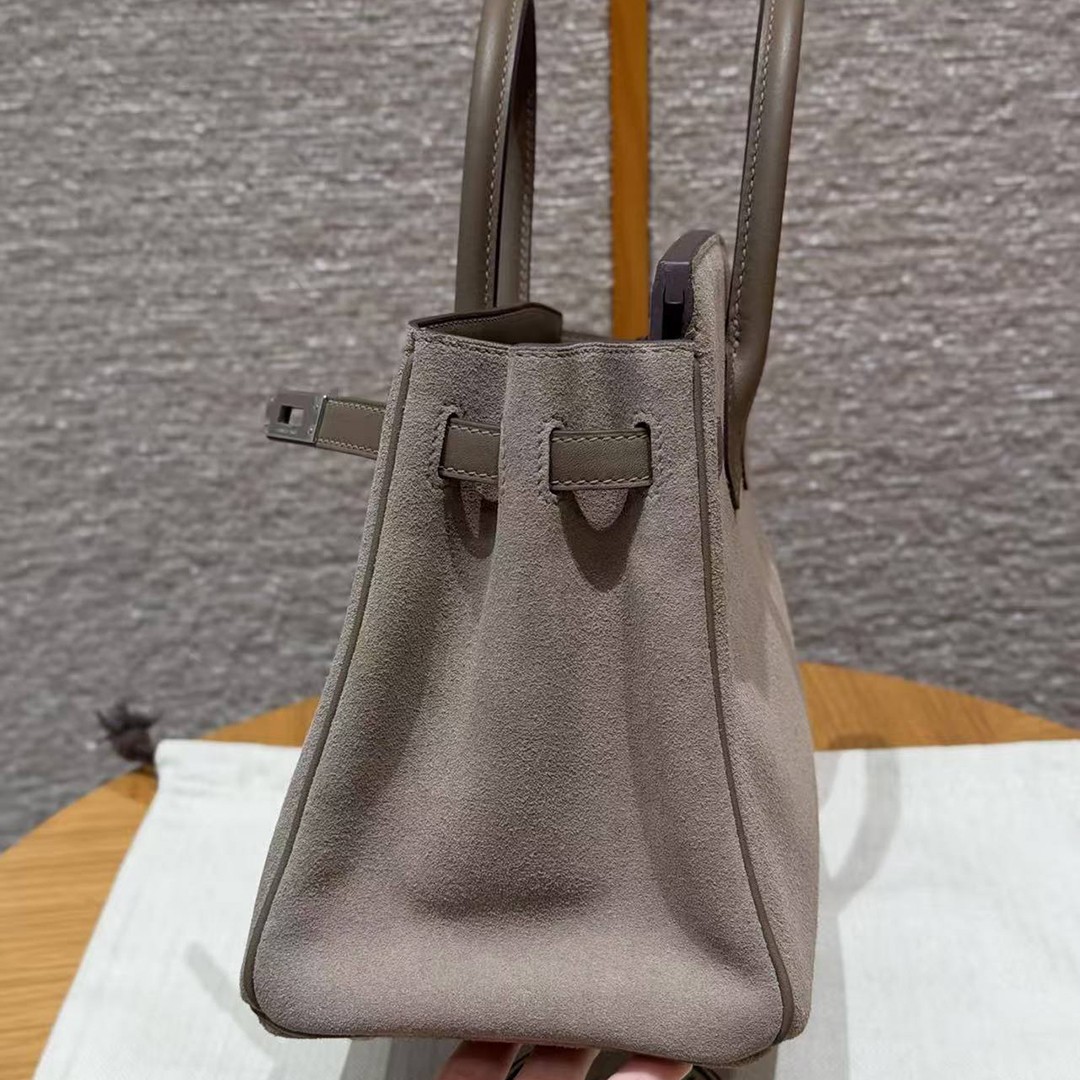 Hermes Birkin Grizzly 25 Bag Handmade In Grizzly and Swift Calfskin Leather Silver Hardware 18 Etoupe - Image 10