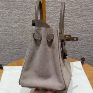 Hermes Birkin Grizzly 25 Bag Handmade In Grizzly and Swift Calfskin Leather Silver Hardware 18 Etoupe - Image 9
