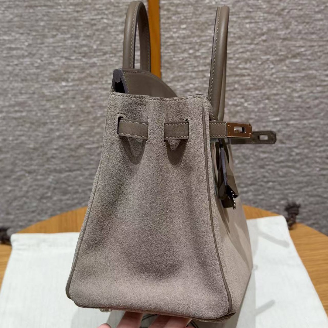 Hermes Birkin Grizzly 25 Bag Handmade In Grizzly and Swift Calfskin Leather Silver Hardware 18 Etoupe - Image 9