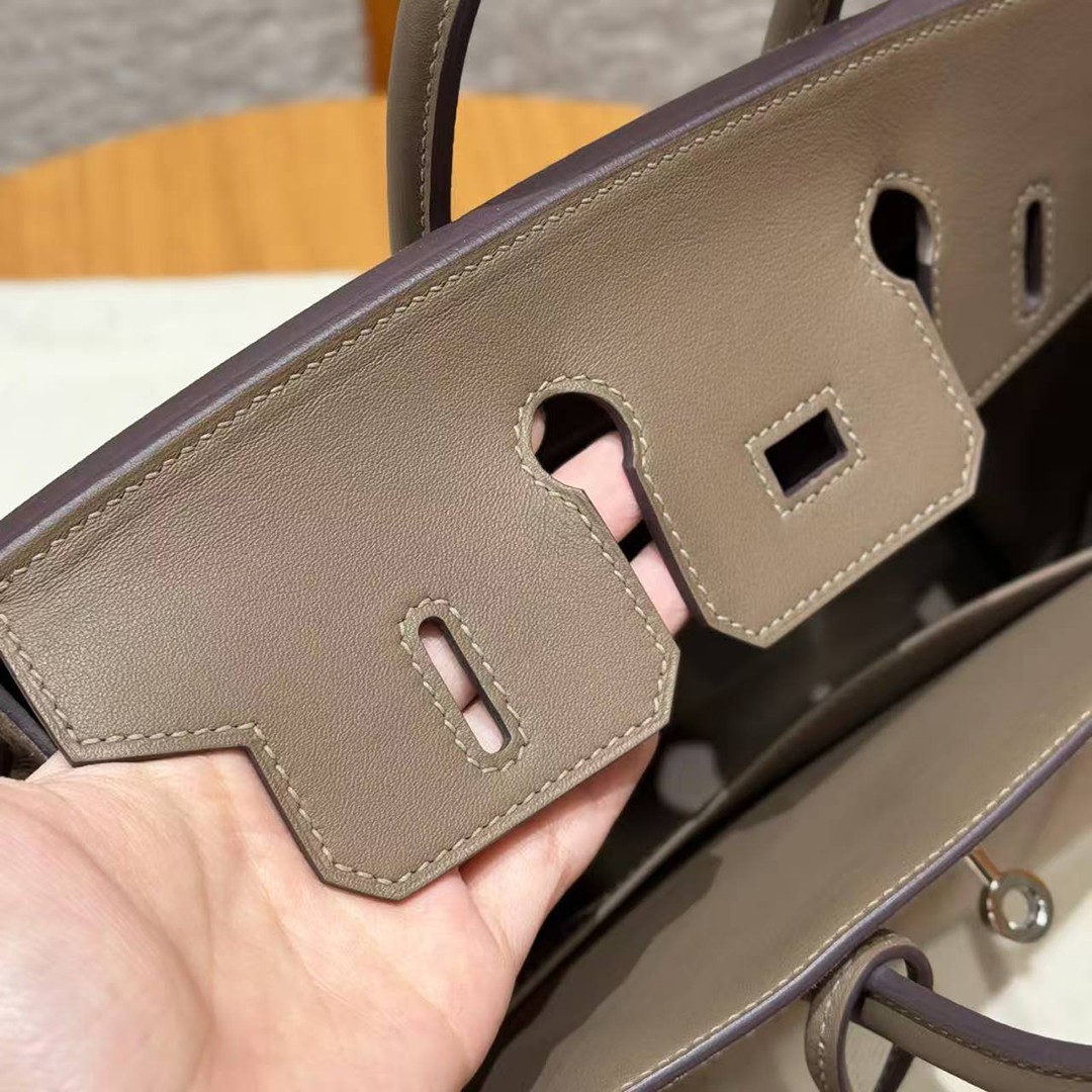 Hermes Birkin Grizzly 25 Bag Handmade In Grizzly and Swift Calfskin Leather Silver Hardware 18 Etoupe - Image 8