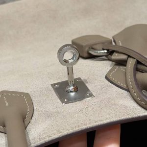 Hermes Birkin Grizzly 25 Bag Handmade In Grizzly and Swift Calfskin Leather Silver Hardware 18 Etoupe - Image 7