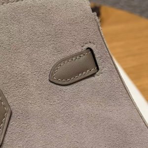 Hermes Birkin Grizzly 25 Bag Handmade In Grizzly and Swift Calfskin Leather Silver Hardware 18 Etoupe - Image 6