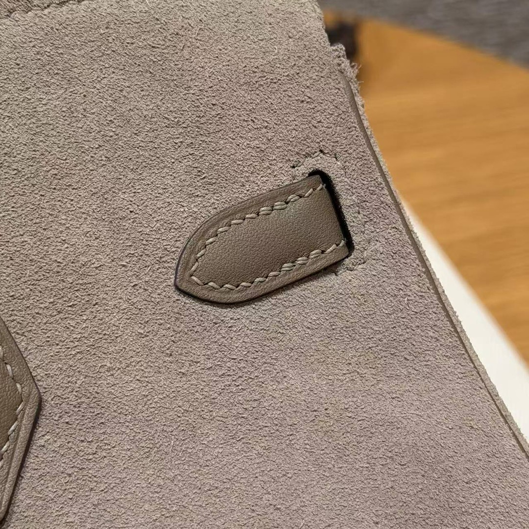 Hermes Birkin Grizzly 25 Bag Handmade In Grizzly and Swift Calfskin Leather Silver Hardware 18 Etoupe - Image 6