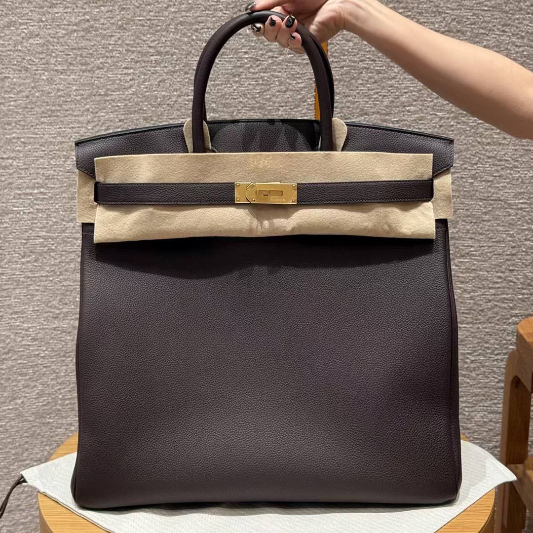 Hermes Birkin Hac 40 Bag Handmade In Togo Calfskin Leather Gold Hardware 47 Chocolat