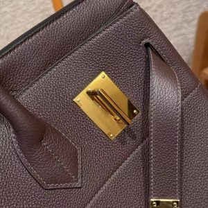 Hermes Birkin Hac 40 Bag Handmade In Togo Calfskin Leather Gold Hardware 47 Chocolat - Image 14