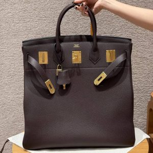Hermes Birkin Hac 40 Bag Handmade In Togo Calfskin Leather Gold Hardware 47 Chocolat - Image 13