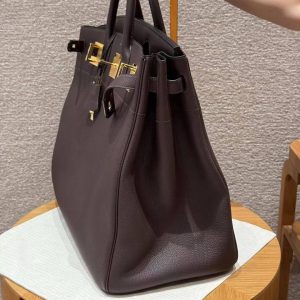 Hermes Birkin Hac 40 Bag Handmade In Togo Calfskin Leather Gold Hardware 47 Chocolat - Image 12