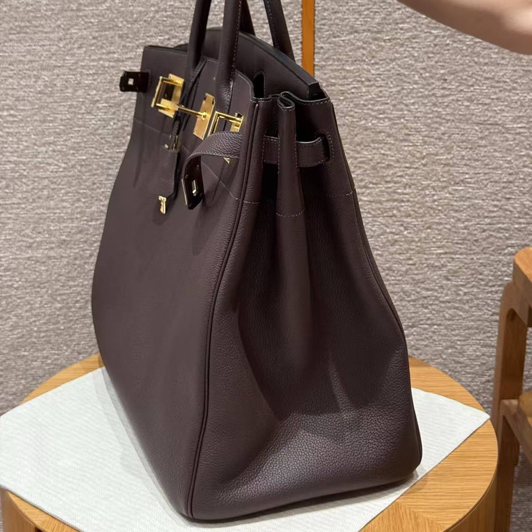 Hermes Birkin Hac 40 Bag Handmade In Togo Calfskin Leather Gold Hardware 47 Chocolat - Image 12