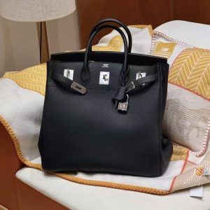 Alternative view of Hermes Birkin Hac 40 Bag Handmade In Togo Calfskin Leather Silver Hardware 89 Noir